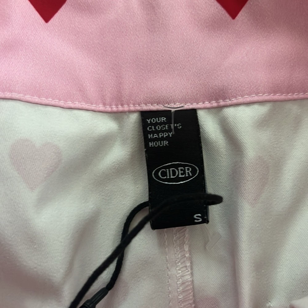 Cider small Pink Heart Pattern high rise Flared Pants. - Picture 6 of 12